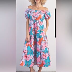 Colorful Floral Off-Shoulder Dress